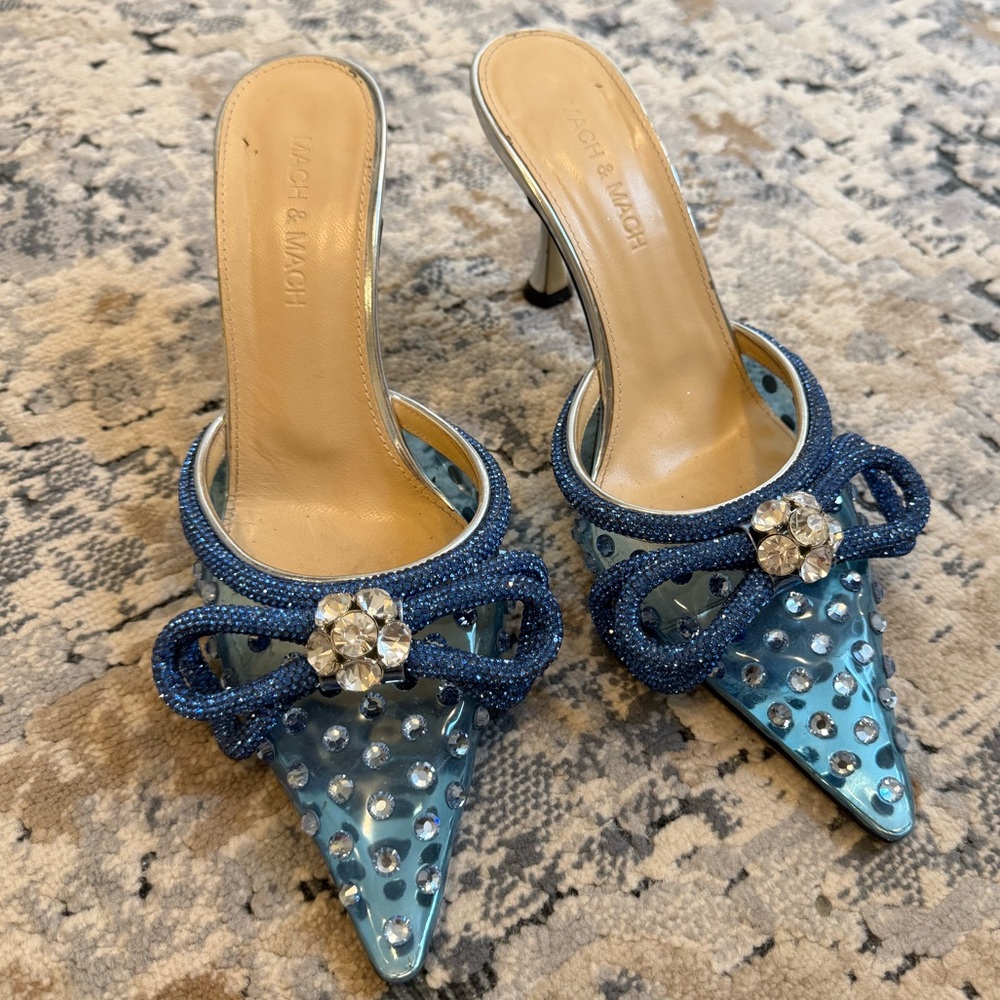 MACH & MACH Crystal Bow Pointed Toe Mule